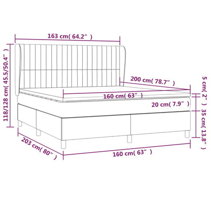 Spring bed frame with light gray mattress 160x200 cm fabric