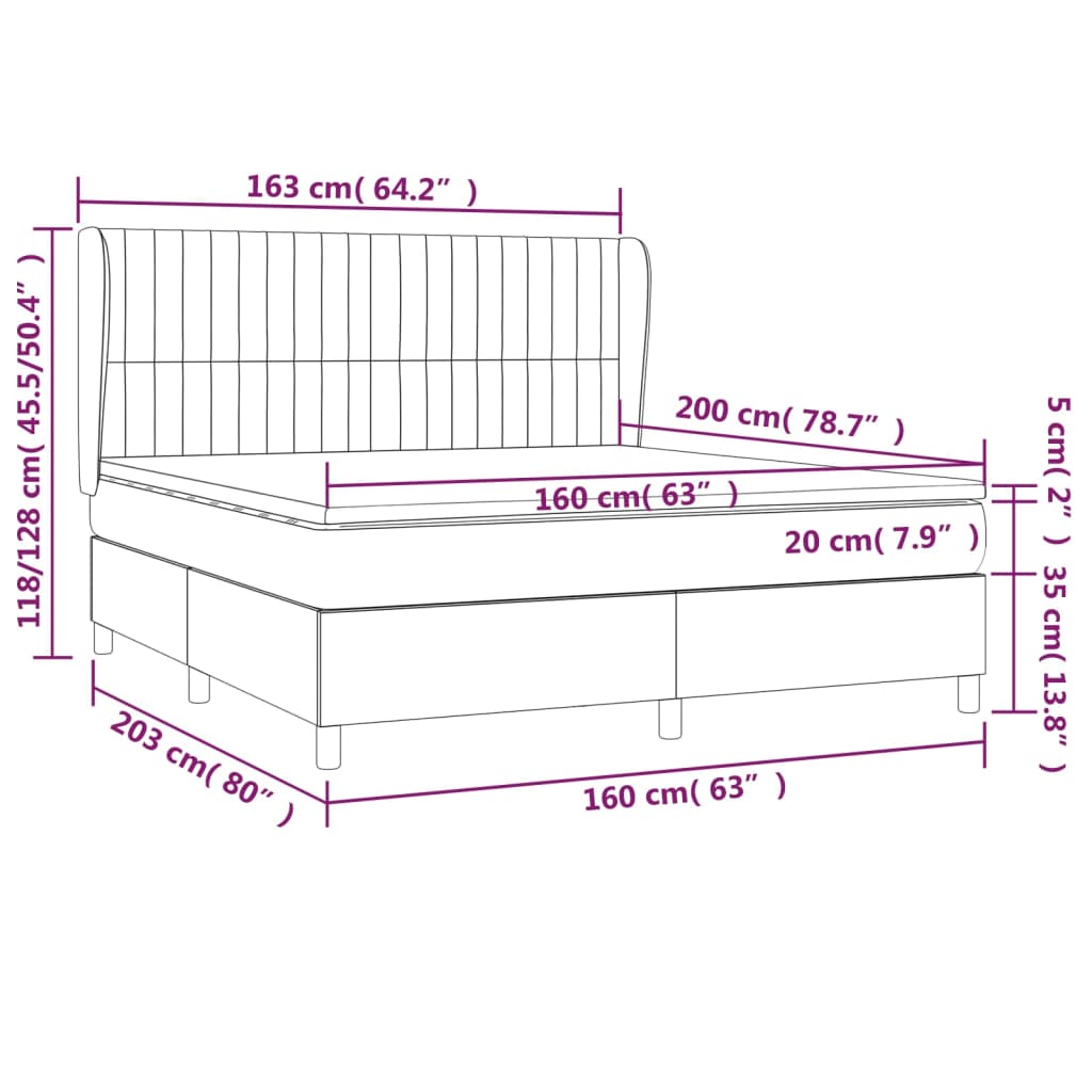 Spring bed frame with black mattress 160x200 cm in fabric