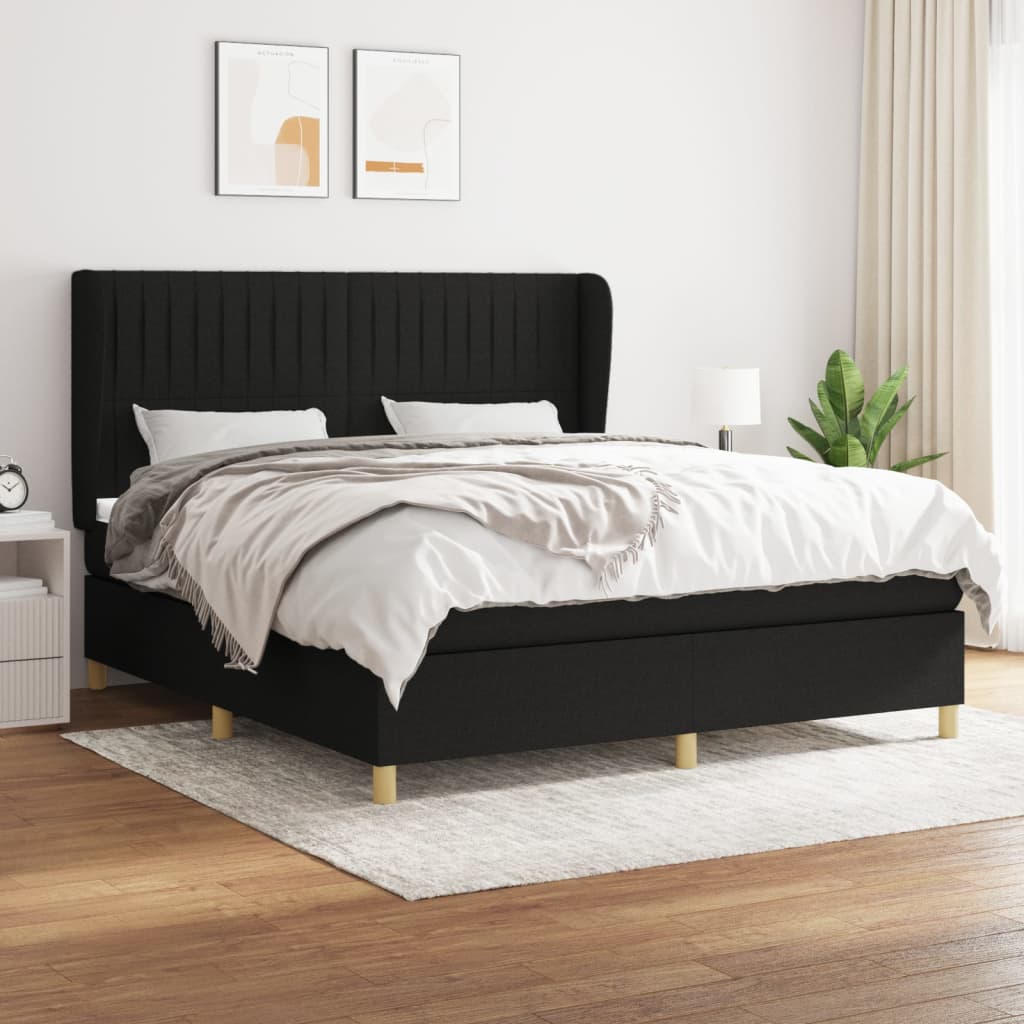 Spring bed frame with black mattress 160x200 cm in fabric