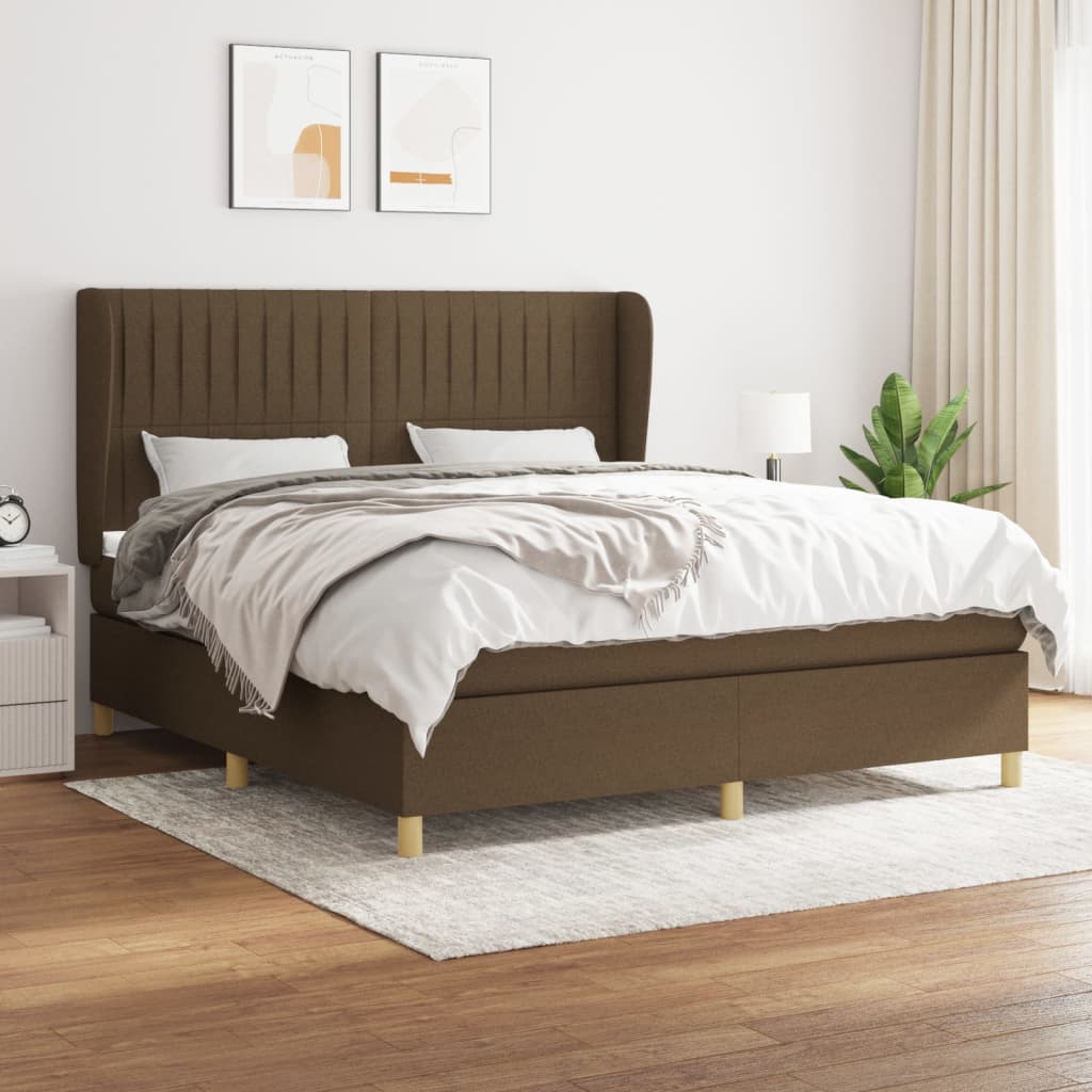 Giroletto a Molle con Materasso Marrone Scuro 160x200cm Tessuto | homemem39