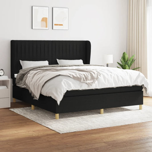 Spring bed frame with black mattress 180x200 cm in fabric