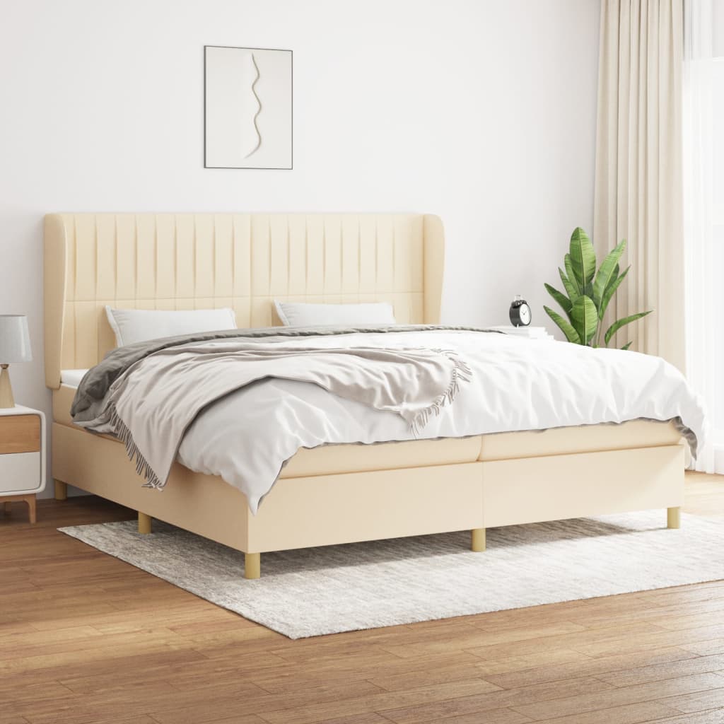 Giroletto a Molle con Materasso Crema 200x200 cm in Tessuto | homemem39