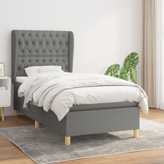 Spring Bed Frame with Dark Gray Mattress 90x200 cm Fabric