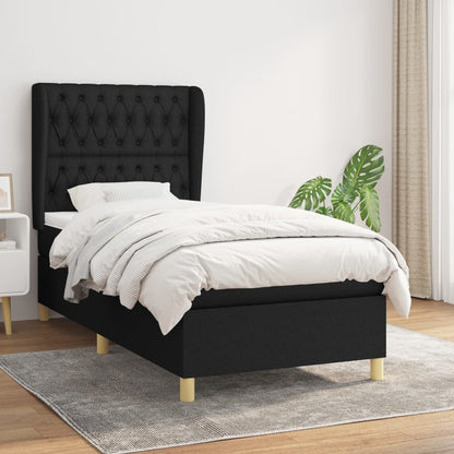 Spring bed frame with black mattress 90x200 cm in fabric