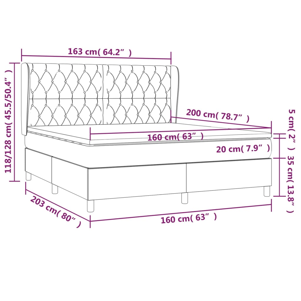 Giroletto a Molle con Materasso Marrone Scuro 160x200cm Tessuto | homemem39