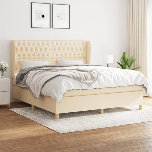 Spring bed frame with cream mattress 180x200 cm in fabric