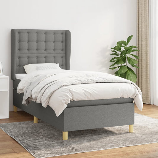 Spring Bed Frame with Dark Gray Mattress 90x190 cm Fabric