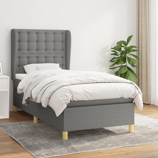 Spring Bed Frame with Dark Gray Mattress 90x200 cm Fabric