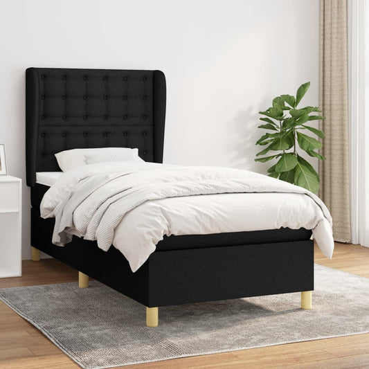 Spring bed frame with black mattress 90x200 cm in fabric