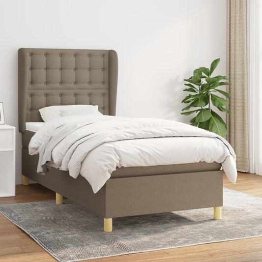 Spring bed frame with dove gray mattress 100x200 cm in fabric