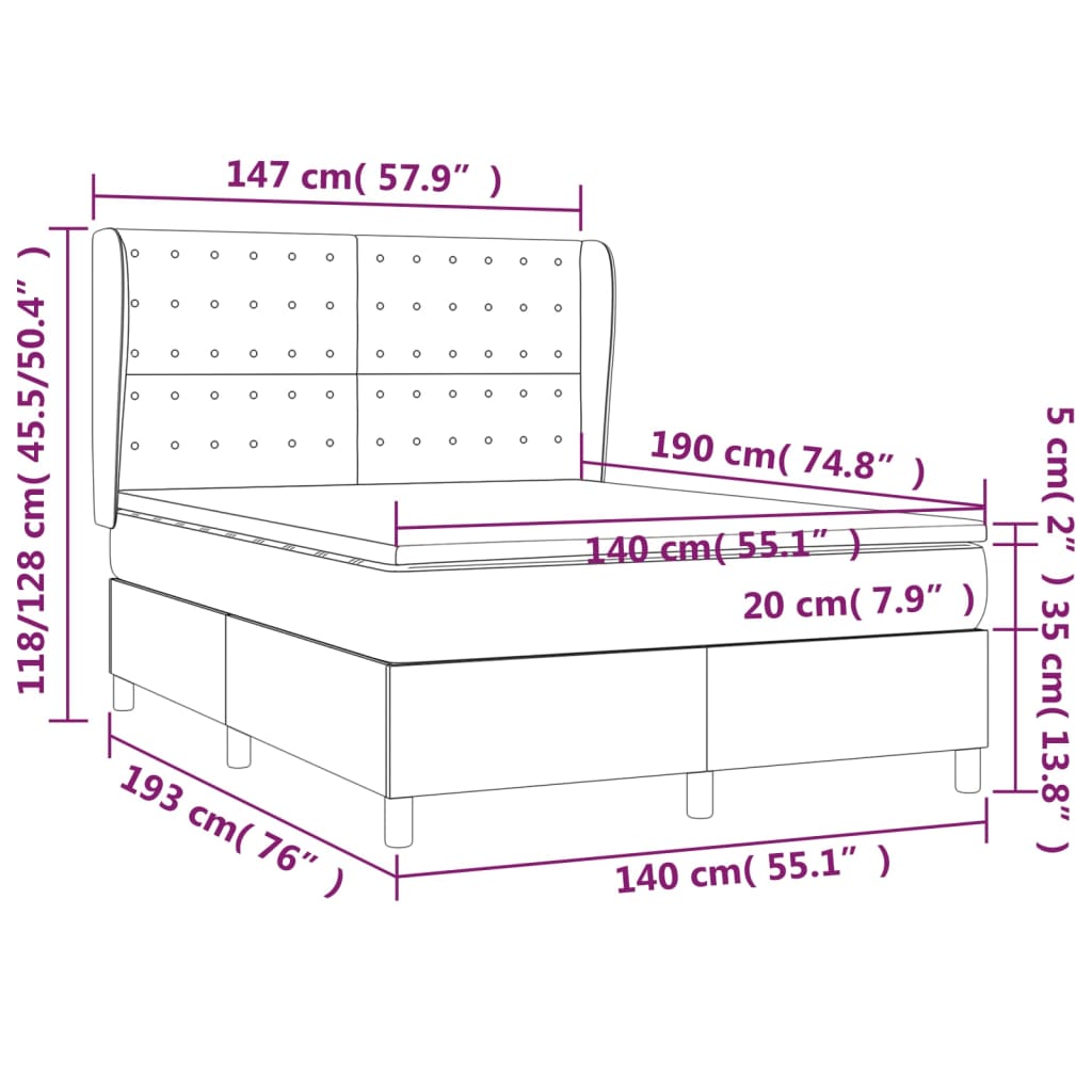 Giroletto a Molle con Materasso Blu 140x190 cm in Tessuto | homemem39