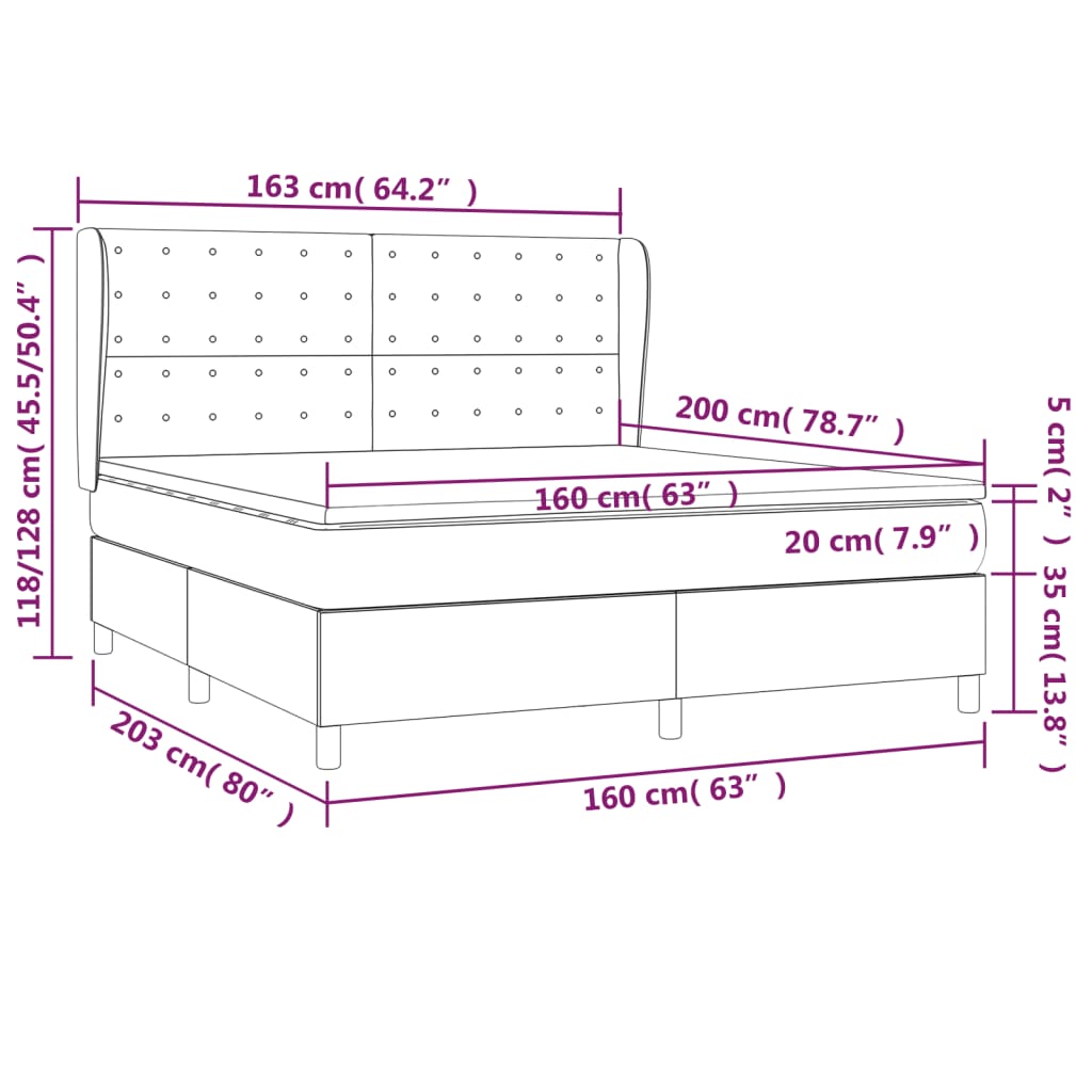 Giroletto a Molle con Materasso Grigio Scuro 160x200 cm Tessuto | homemem39
