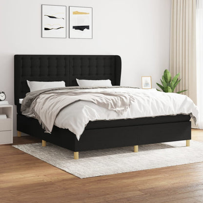 Spring bed frame with black mattress 160x200 cm in fabric