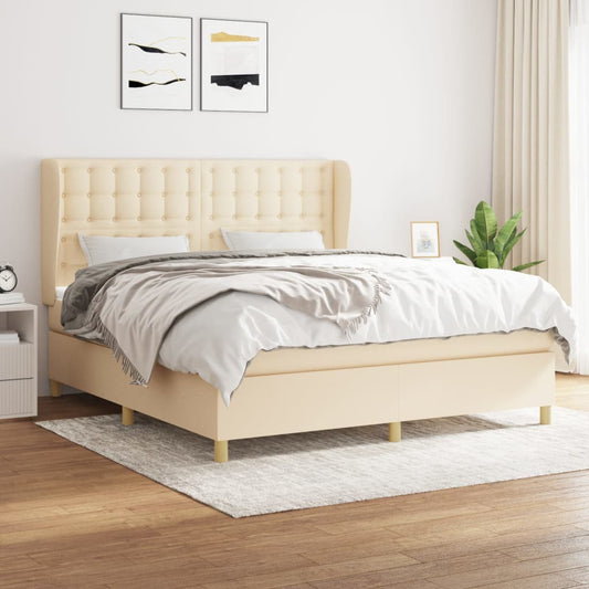 Spring bed frame with cream mattress 160x200 cm in fabric