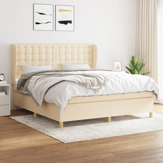 Spring bed frame with cream mattress 180x200 cm in fabric