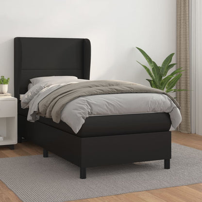 Spring bed frame with black mattress 90x200 cm in imitation leather