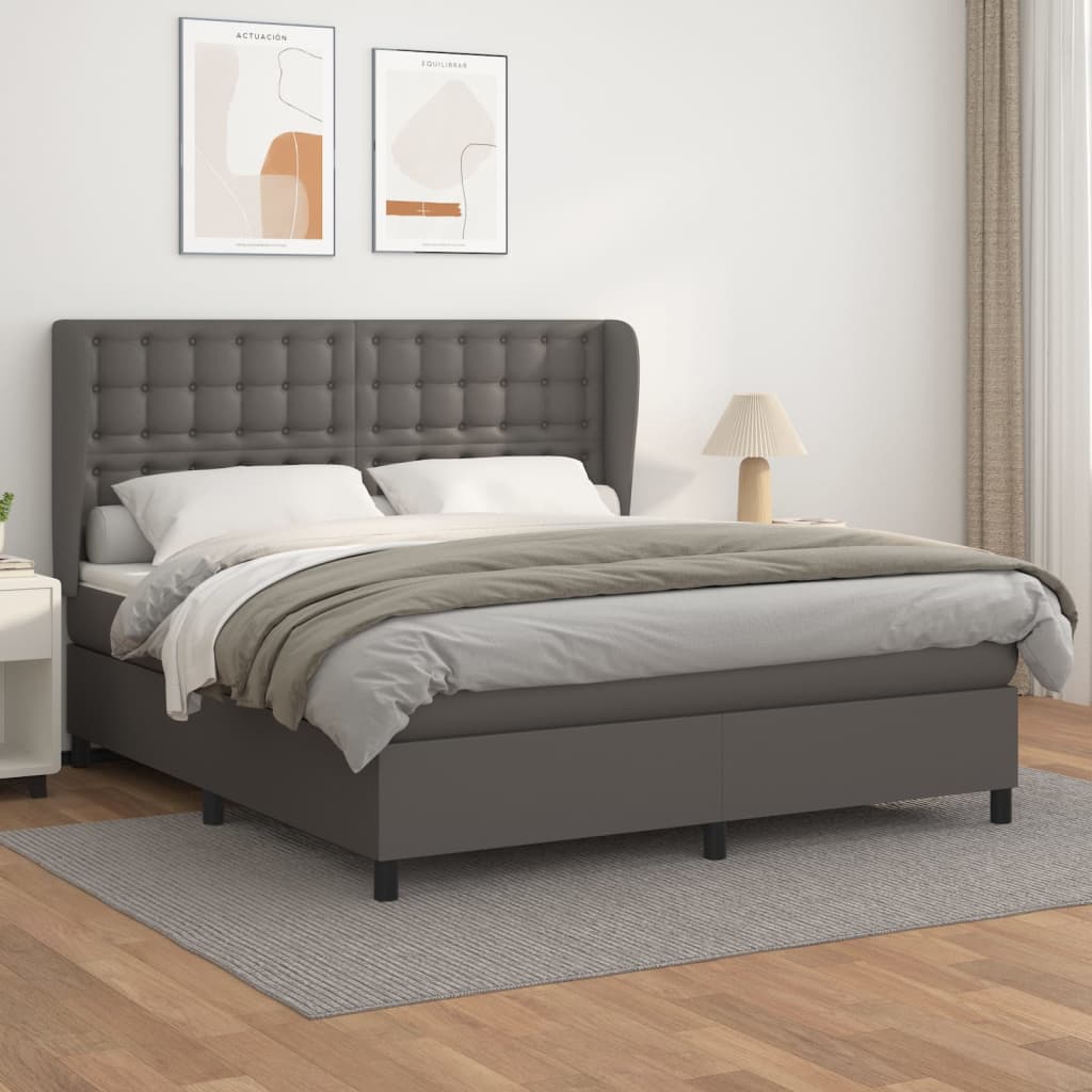 Giroletto a Molle con Materasso Grigio 160x200 cm in Similpelle | homemem39