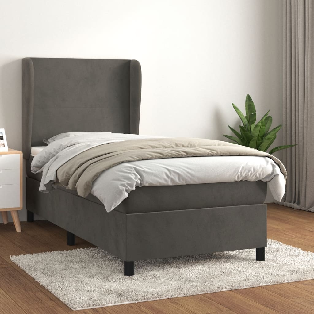 Giroletto a Molle con Materasso Grigio Scuro 90x190 cm Velluto | homemem39