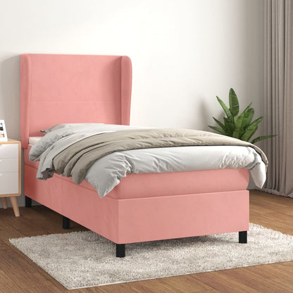 Giroletto a Molle con Materasso Rosa 90x190 cm in Velluto | homemem39