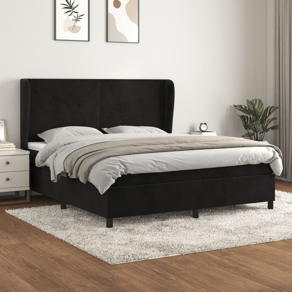 Giroletto a Molle con Materasso Nero 160x200 cm in Velluto | homemem39