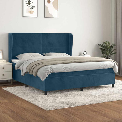 Giroletto a Molle con Materasso Blu Scuro 160x200 cm in Velluto | homemem39