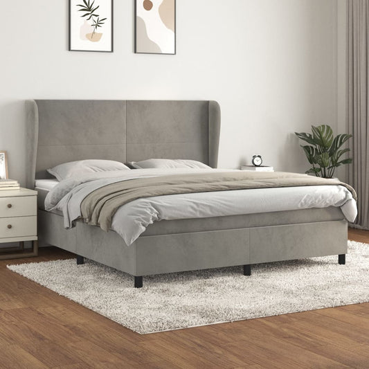 Spring bed frame with light gray mattress 180x200cm velvet