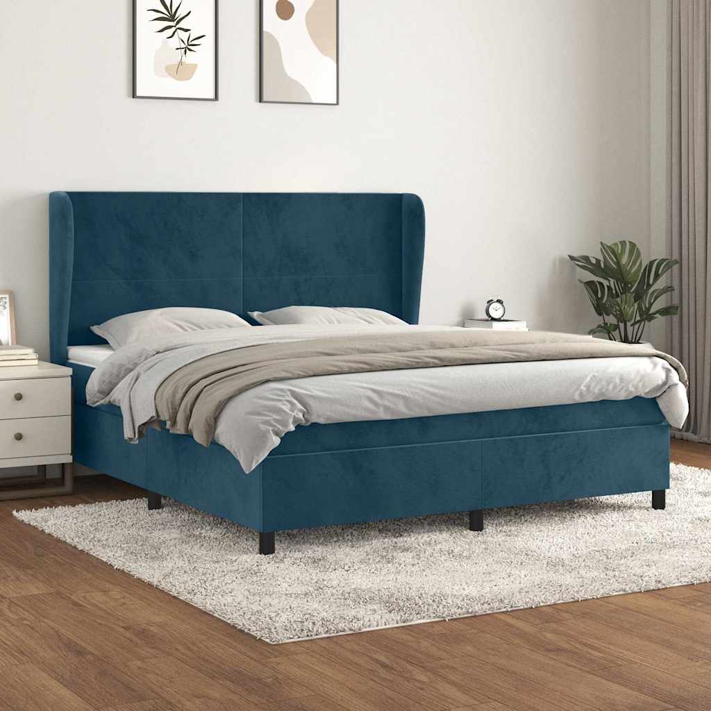 Giroletto a Molle con Materasso Blu Scuro 180x200 cm in Velluto | homemem39