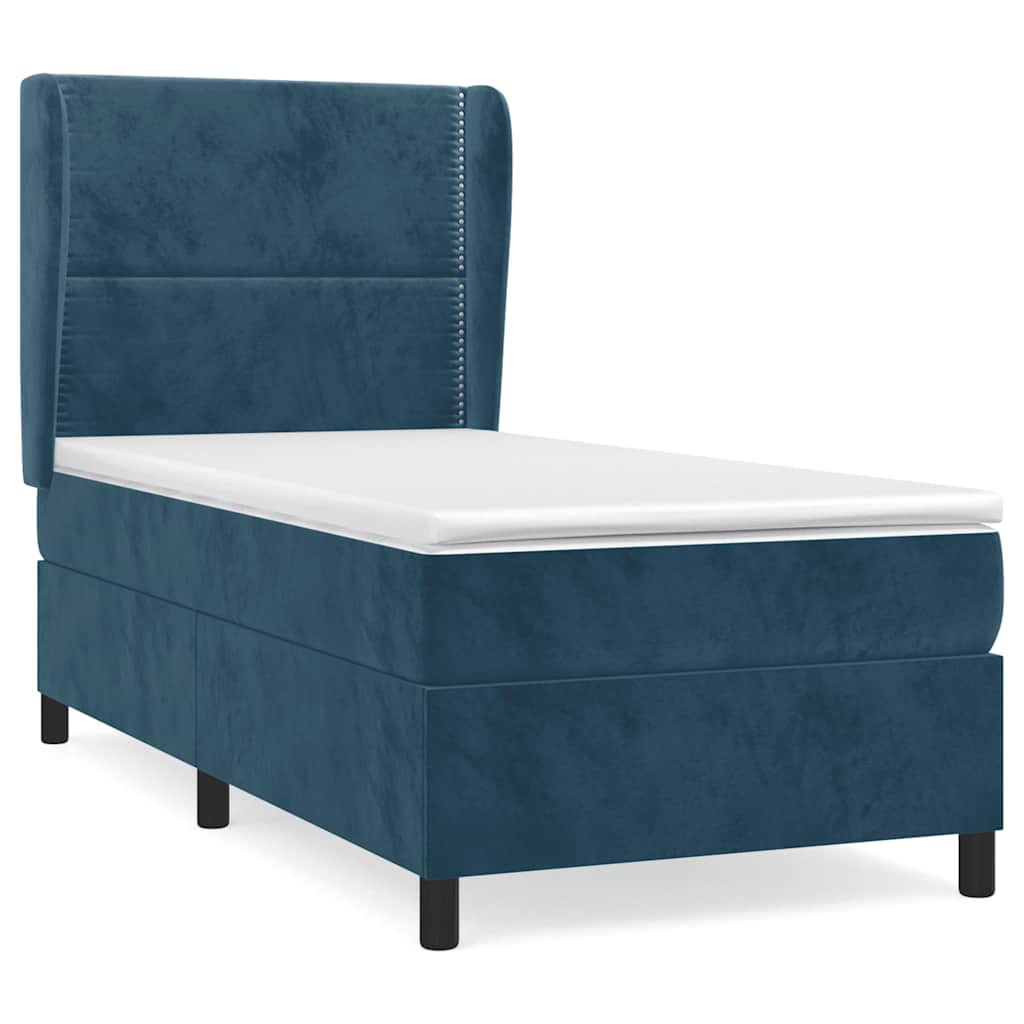 Giroletto a Molle con Materasso Blu Scuro 90x190 cm in Velluto | homemem39