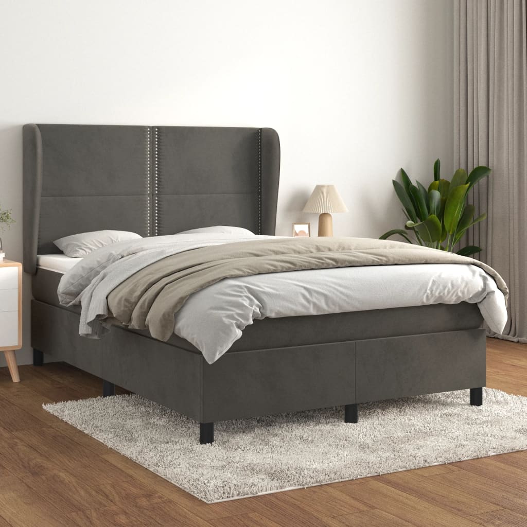 Giroletto a Molle con Materasso Grigio Scuro 140x190 cm Velluto | homemem39