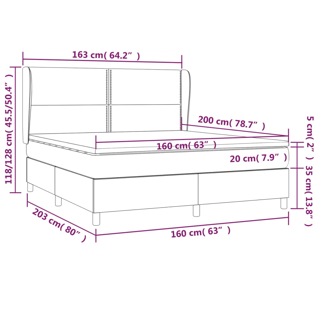 Giroletto a Molle con Materasso Grigio Scuro 160x200 cm Velluto | homemem39