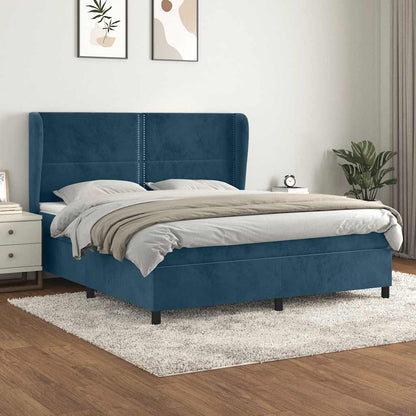 Giroletto a Molle con Materasso Blu Scuro 160x200 cm in Velluto | homemem39