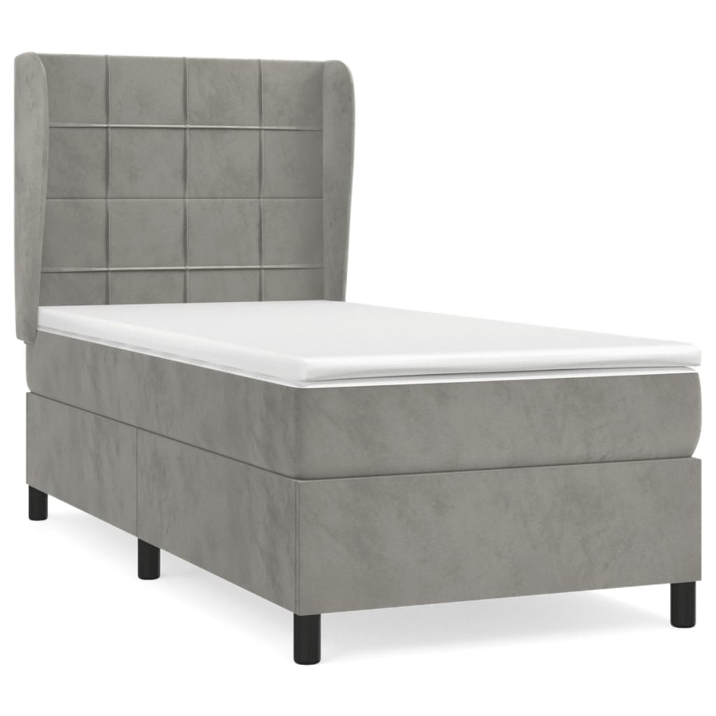 Giroletto a Molle con Materasso Grigio Chiaro 90x190 cm Velluto | homemem39