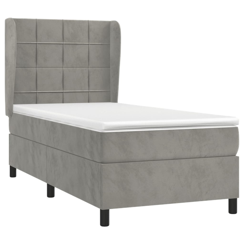 Giroletto a Molle con Materasso Grigio Chiaro 90x190 cm Velluto | homemem39