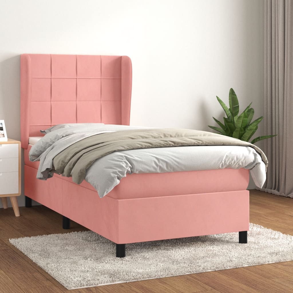 Giroletto a Molle con Materasso Rosa 90x190 cm in Velluto | homemem39
