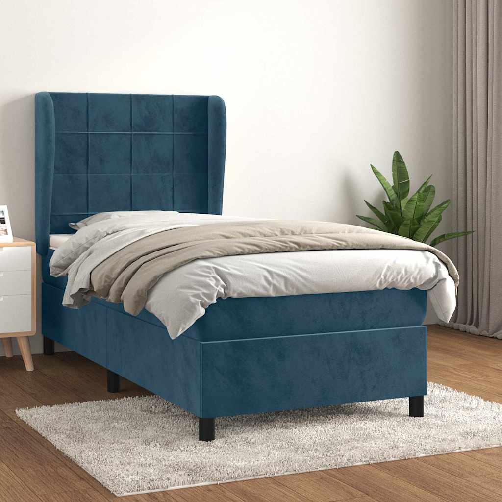 Giroletto a Molle con Materasso Blu Scuro 90x200 cm in Velluto | homemem39