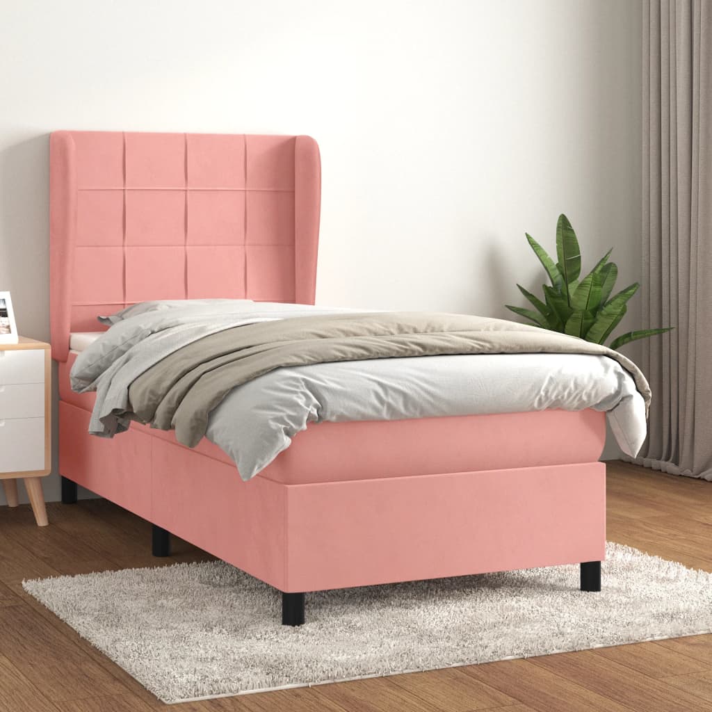 Giroletto a Molle con Materasso Rosa 90x200 cm in Velluto | homemem39