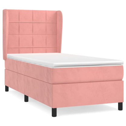 Spring bed frame with pink mattress 100x200 cm in velvet