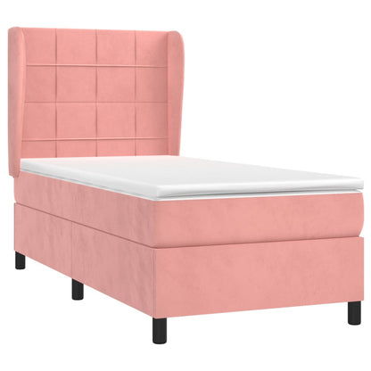 Spring bed frame with pink mattress 100x200 cm in velvet