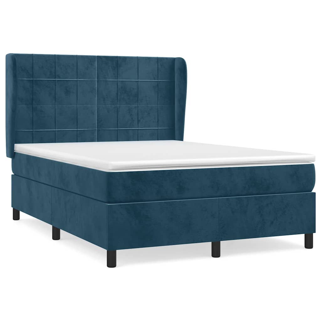 Giroletto a Molle con Materasso Blu Scuro 140x200 cm in Velluto | homemem39
