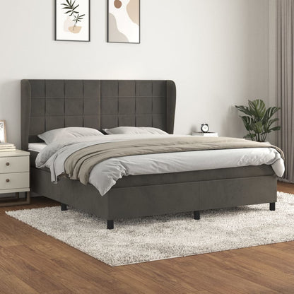 Giroletto a Molle con Materasso Grigio Scuro 160x200 cm Velluto | homemem39