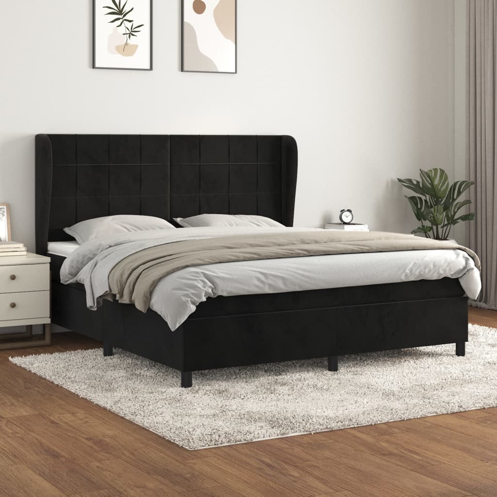 Giroletto a Molle con Materasso Nero 160x200 cm in Velluto | homemem39