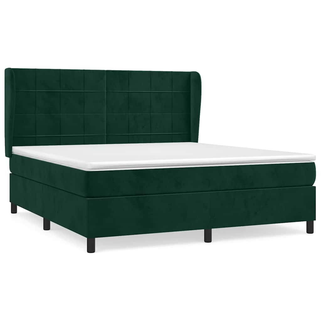 Giroletto a Molle con Materasso Verde Scuro 160x200 cm Velluto
