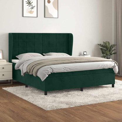 Giroletto a Molle con Materasso Verde Scuro 160x200 cm Velluto