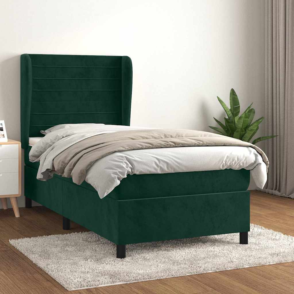 Giroletto a Molle con Materasso Verde Scuro 90x190 cm Velluto | homemem39