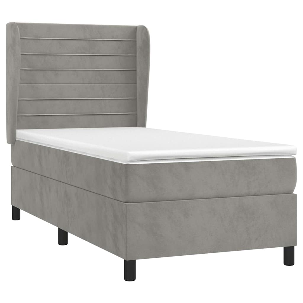 Giroletto a Molle con Materasso Grigio Chiaro 90x200 cm Velluto