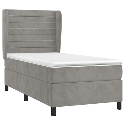 Giroletto a Molle con Materasso Grigio Chiaro 90x200 cm Velluto