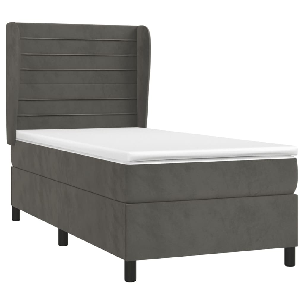 Spring bed frame with dark gray mattress 90x200 cm velvet