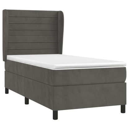 Spring bed frame with dark gray mattress 90x200 cm velvet