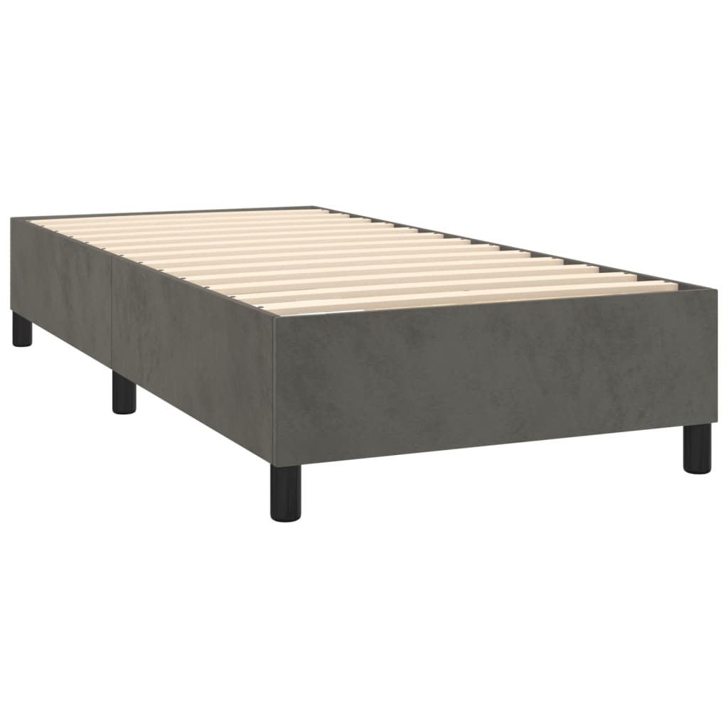 Spring bed frame with dark gray mattress 90x200 cm velvet