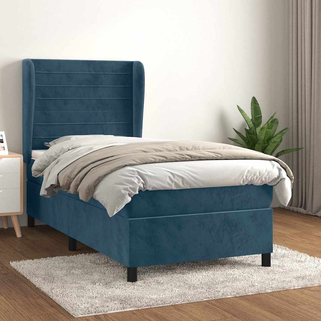 Giroletto a Molle con Materasso Blu Scuro 100x200 cm in Velluto | homemem39